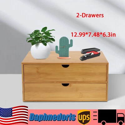 Mini Bamboo Organizer for Desk, Tabletop Storage Organization Box with 2 Drawers - Image 1 of 4