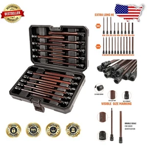 S2 Alloy Steel Extra Long Hex Bit Socket Set - 20-Piece with Blow-Molded Case - Picture 1 of 9