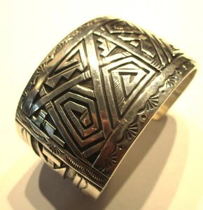 STERLING SILVER PETER NELSON NAVAJO OVERLAY CUFF BRACELET STUNNING - Picture 1 of 6