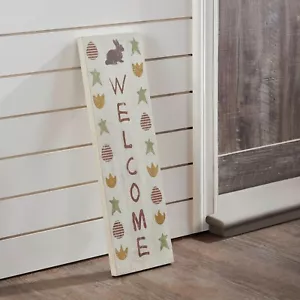 Easter Welcome Wooden Sign Rustic Decoration Spring Eggs Tulips Rabbit 20x6 - Picture 1 of 4