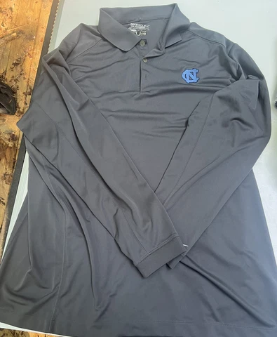North Carolina Tar Heels Gray Nike Dri Fit Polo Shirt Size 2XL UNC Long Sleeve Cover