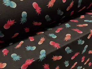 Soft Handle Single Jersey Dress Fabric, Per Metre - Pineapple Fruit Print - Picture 1 of 3