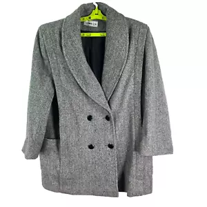 Herman Kay Double Breasted Pea Coat Pure Wool Blend Women’s Gray/Black Sz XL - Picture 1 of 7
