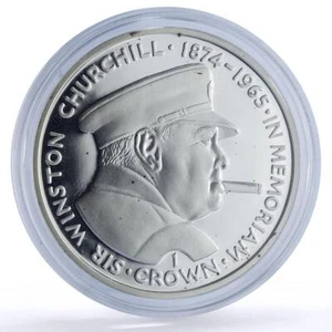 Isle of Man 1 crown Churchill Memoriam History Politics proof silver coin 1990 - Picture 1 of 2