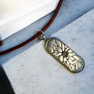 Leather Necklace with Broken Glass Dog Tag | Street Style Pendant | Ride the Str - Picture 1 of 2