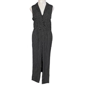 Popsugar Large Jumpsuit Polka Dot Sleeveless V-Neck Pocket Collar Elastic Waist - Picture 1 of 6