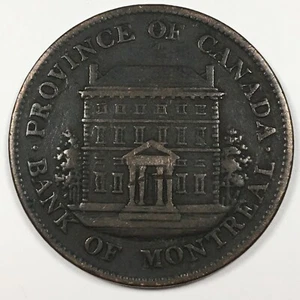 1844 Bank of Montreal 1/2 Half Penny Token - Fine (F) CCT#PC-1B5 - 5591-PC - Picture 1 of 10