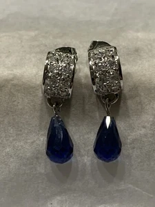 "Pendientes colgantes de cristal con corte faceta azul plata esterlina años 90 Veg estilo perforado" - Imagen 1 de 7