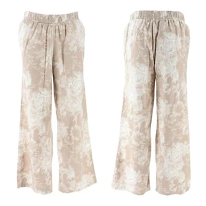 DG2 Diane Gilman SoftCell Wide Leg Pant Elastic Pull Waist Cream Floral 697-542 - Picture 1 of 11