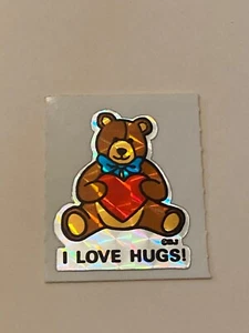 BJ Sticker 1980s I Love Hugs Teddy Bear Sticker Valentine’s Day Foil - Picture 1 of 2