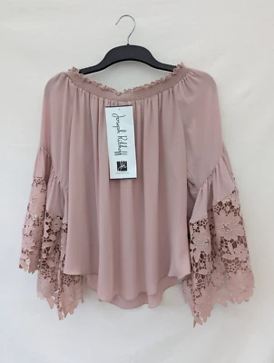 Joseph Ribkoff Blouse Womens UK 10 Pink Top Boho Fairy Smart Ruffle Lace Evening - Image 1 of 4