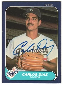 Carlos Diaz 1986 Fleer  #128 Los Angeles Dodgers Autograph Card - Picture 1 of 2