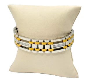 Two-Tone Stainless Steel Bracelet with Faux Diamonds - Picture 1 of 6
