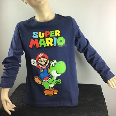 Nintendo,Super Mario,Kinder,Junge,T-Shirt,104,110,116,128,140,blau,langarm,Print - Bild 1 von 4