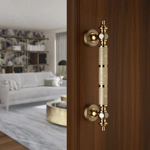Manija de puerta de latón para tiradores de puerta principal paquete de 1 acabado dorado SS, 12 pulgadas - Imagen 1 de 6