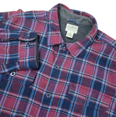 LL Bean Traditional Fit Mens XL Fleece Lined Red Plaid Heavy Flannel Shacket - Image 1 of 4