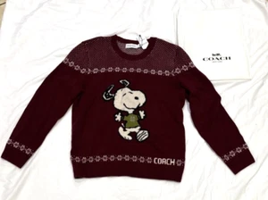 NWT 2023 COACH X PEANUTS SNOOPY HOLIDAY CHRISTMAS SWEATER SIZE M & GARMENT BAG - Picture 1 of 13