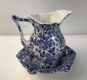 Vintage Enesco Blue and White Floral Pitcher with Matching Base - Picture 1 of 3