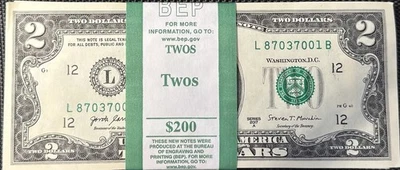 👀Lot of 100 $2 Two Dollar Bills Uncirculated Sequential 2017A Consecutive Order - Image 1 of 2