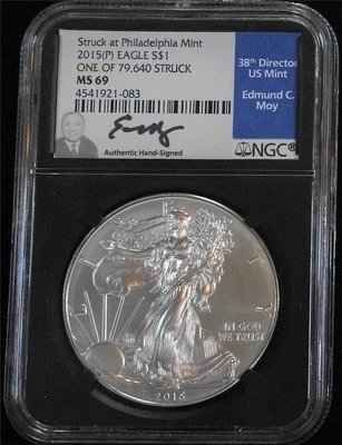 2015(P) Silver Eagle NGC MS 69 One of Only 79,640 Struck @ Philadelphia Mint Moy - Image 1 of 2