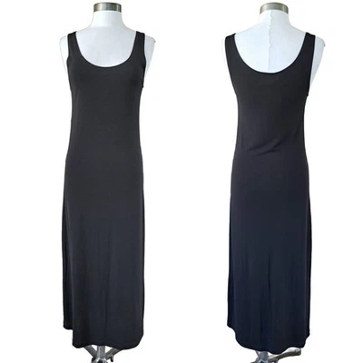 Vintage 90s / Y2K DKNY Black Matte Jersey Column Tank Maxi Dress Size Medium  - Image 1 of 4