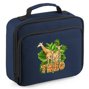 Kids Safari Giraffes Custom Lunch Bag Personalised Name Giraffe Print Lunchbox - Picture 1 of 11