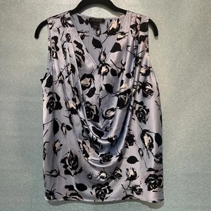 ST JOHN Silk Floral Draped Pleated Flowy Light Blue Sleeveless Pullover Top S - Picture 1 of 5