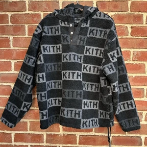 Kith Merrick Sherpa Hoodie black all over logo mens medium NEW - Picture 1 of 10