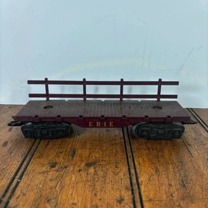 Vintage Marx O Scale Erie Flatcar W/ Side Stakes Fences Model Railroad Train Car - Picture 1 of 15