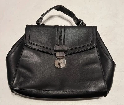 CATHERINE MALANDRINO HandBag Purse Satchel Black Polyurethane Lock 12”x8” Cute - Image 1 of 4