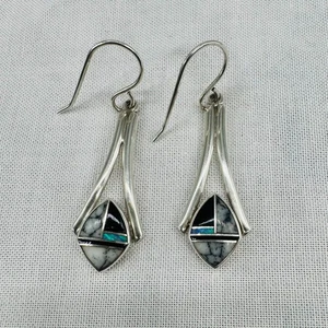 Kenneth Bitsie Zuni Sterling Mulit-Stone Inlay Earrings - Picture 1 of 3