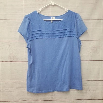 Top ELLE Gasa Algodón Periwinkle Talla Grande Manga Corta Azul Foto 1 de 4