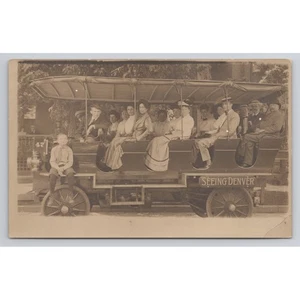 Antigua postal Denver Colorado RPPC Seeing Denver Tour Bus 1901 - Imagen 1 de 2