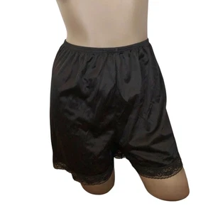 Vanity Fair Vintage Pettipants Medium Black Satin Lace Trimmed Bloomers Lingerie - Picture 1 of 11