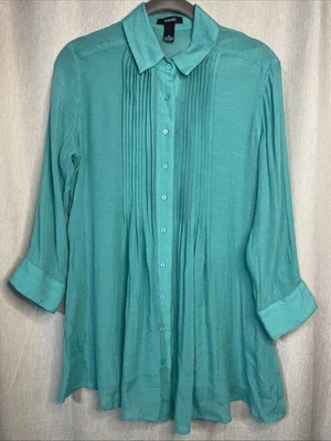 Camisa abotonada Alfani para mujer talla XS - verde azulado - manga 3/4 - pliegues delanteros Foto 1 de 4
