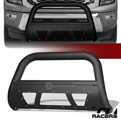 For 2016-2024 Titan XD Matte Blk Studded Mesh Bull Bar Push Bumper Grille Guard - Image 1 of 4