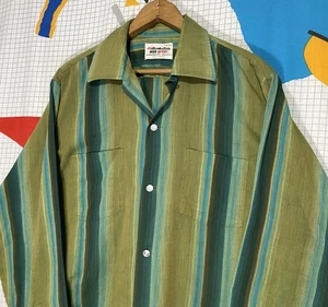 Vintage 50er Loop Kragen Hemd Camp gestreift Farbverlauf Ombré Rockabilly 100% Baumwolle - Bild 1 von 15