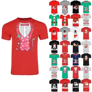 Mens Short Sleeve Xmas Stretchy T Shirt Christmas Printed Crew Neck Pullover Top - Picture 1 of 33