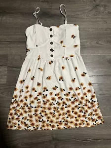 No Boundaries Womens Juniors Floral White Yellow Dress Mini L 11/13 Sunflower - Picture 1 of 6