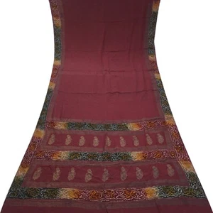 Vintage weinroter Sari 100 % reine Kreppseide bedruckt indischer Sari 5 Jahre Handarbeit Stoff - Bild 1 von 6