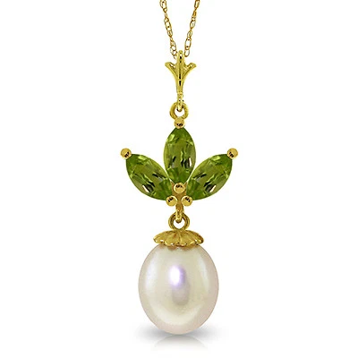 4.75 CTW 14K Solid gold fine Necklace 16-24" pearl Peridot - Image 1 of 4