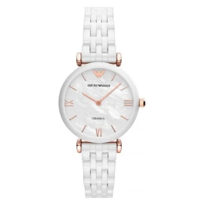 RELOJ MUJER EMPORIO ARMANI CERÁMICA CORREA BLANCA Y ESFERA BLANCA AR1486 GENUINO NUEVO Foto 1 de 4