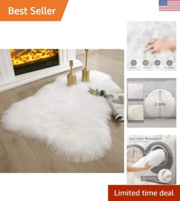 Fluffy Sheepskin Fur Rug - White Small Rug, Ultra Soft 2x3 Ft, Machine Washable - Image 1 of 4