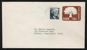 US 1975 #U576 13c & 2c Liberty Tree Stamped Envelope Cover Bristol CT Used - Picture 1 of 2