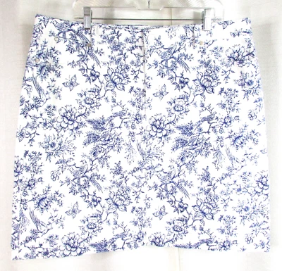 NUEVO CON ETIQUETAS Falda Talbots Talla 18 Azul Estampado Toile Pájaros Flores Lápiz Elástico Recto Foto 1 de 4