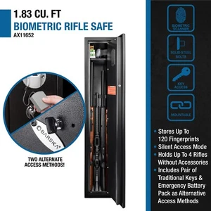 Barska DOJ Approved 4 Rifle Quick Access Biometric Fingerprint + Keys Gun Safe - Picture 1 of 11