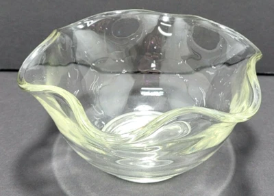 Vintage Clear Yellow Tint Glass Small Nut Candy Dessert Bowl Ruffled Edges 5” - Image 1 of 4