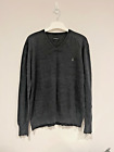 AllSaints Mens Jumper XL Burgundy Grey V Neck Long Sleeve 100% Merino Wool Knit