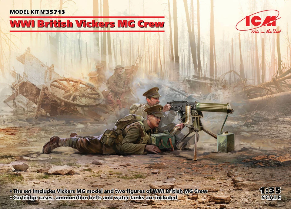 WWI British Vickers Mg Crew (Vickers Mg & 2 Figures) 1:35 Model Kit ICM - Immagine 1 di 1
