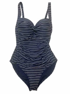 Nip Tuck Swim sz 6 One Piece Swimsuit Joanne Navy Blue Striped Ruched Slimming - Picture 1 of 8